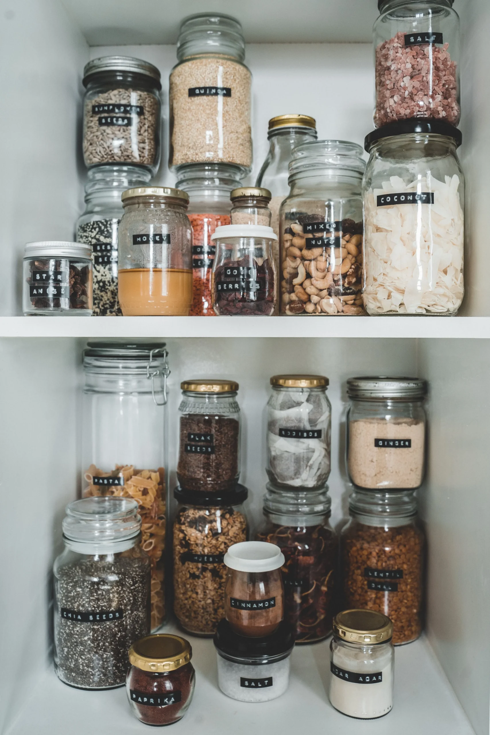Repurposed glass jars used for home storage
